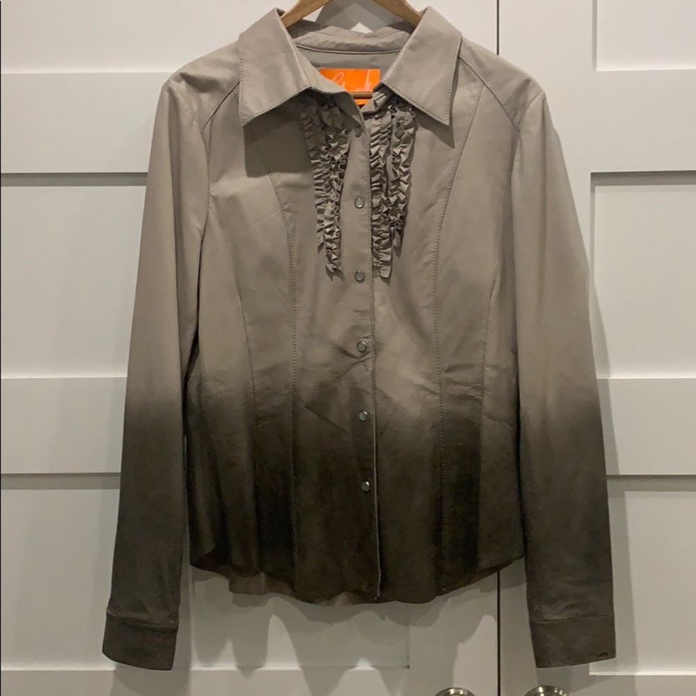 Blink by Danier Distressed Leather Ruffle Top